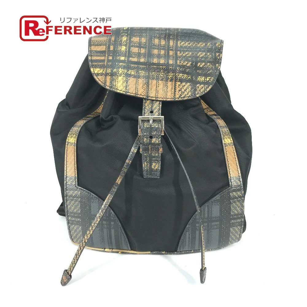 PRADA Triangle Plate Check Backpack Rucksack Daypack Bag Drawstring Rucksack - Picture 1 of 15